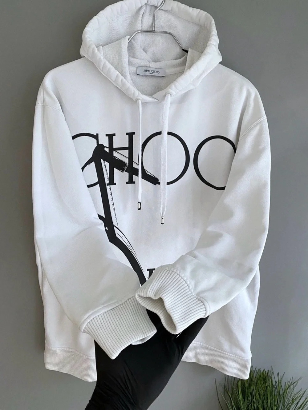 Jimmy Choo White Hoodie with Black Graphic Logo - Picture 5 of 10